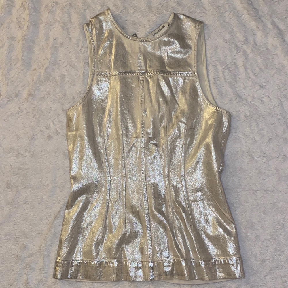 Silver Cream Metallic Sleeveless Women's Top with Zipper Back